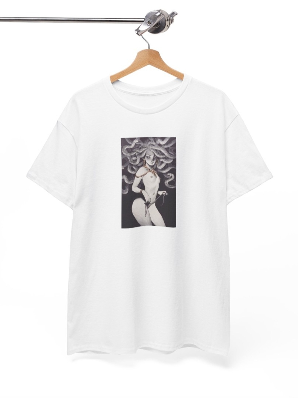 Gildan White Short Sleeve Tee with Monochrome Medusa Art